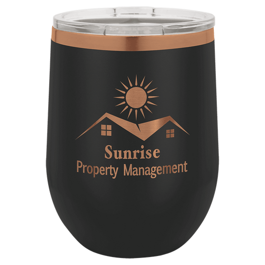 Polar Camel 12 oz. Black/Rose Gold Ion-Plated Stemless Wine Tumbler with Lid
