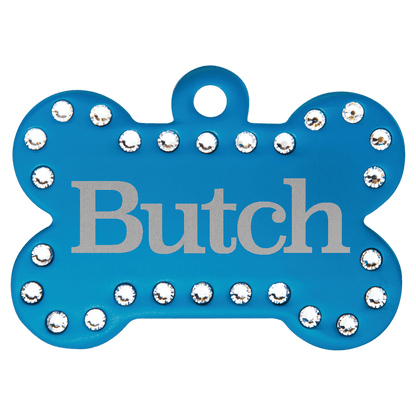 Anodized Aluminum Swarovski Bling Bone Pet Tag 1.5" x 1"