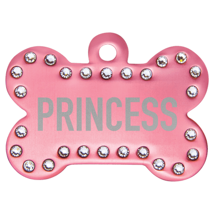 Anodized Aluminum Swarovski Bling Bone Pet Tag 1.5" x 1"