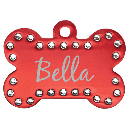 Anodized Aluminum Swarovski Bling Bone Pet Tag 1.5" x 1"