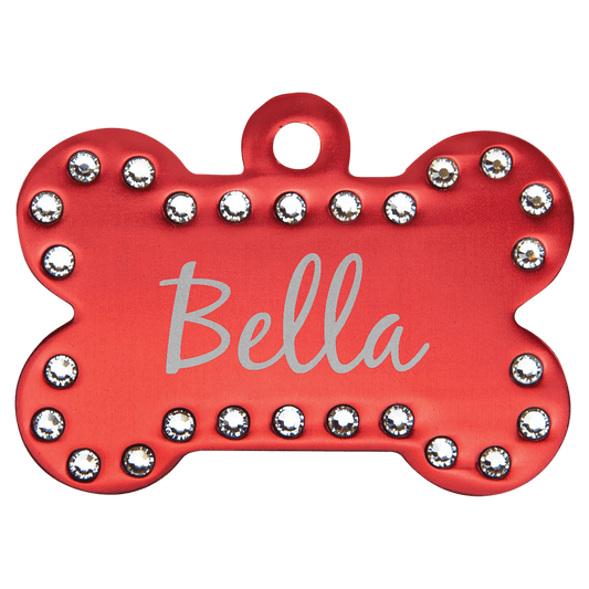 Anodized Aluminum Swarovski Bling Bone Pet Tag 1.5" x 1"
