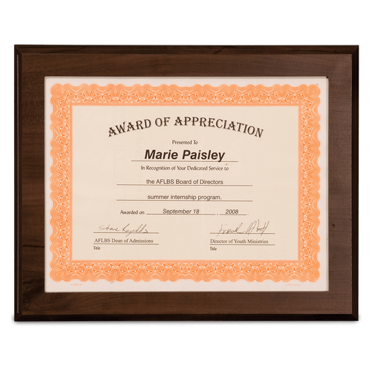 10.5" x 13" Cherry Finish Slide-In Frame Plaque with 8.5" x 11" Window