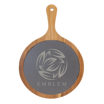 Round Acacia Wood/Slate Serving Board with Handle 10.5" x 14.5"