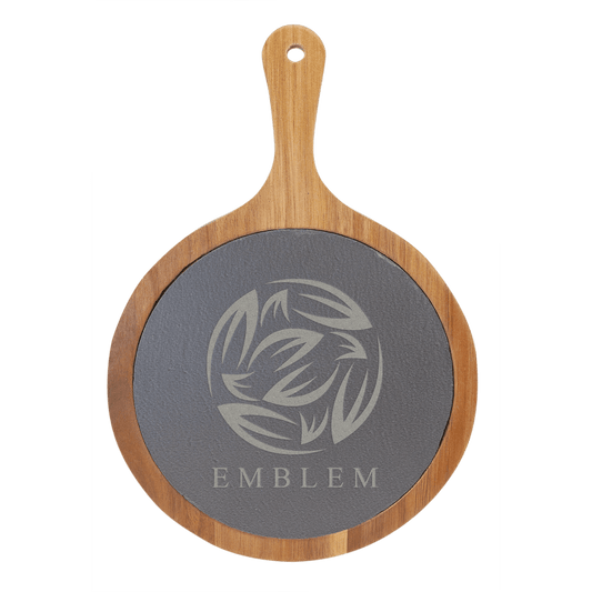Round Acacia Wood/Slate Serving Board with Handle 10.5" x 14.5"