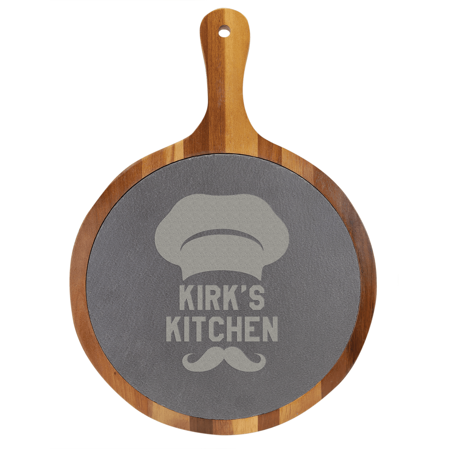 Round Acacia Wood/Slate Serving Board with Handle 10.5" x 14.5"