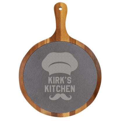 Round Acacia Wood/Slate Serving Board with Handle 10.5" x 14.5"